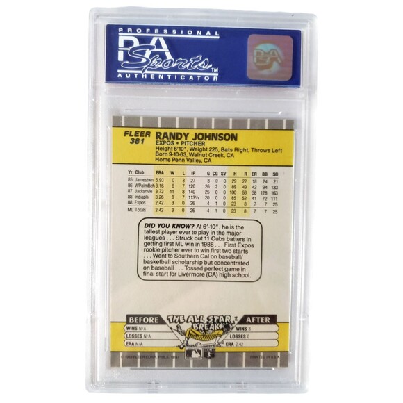 1989 Fleer Randy Johnson Rookie RC PSA NM-MT 8 Hall Of Fame 381 - Picture 2 of 2